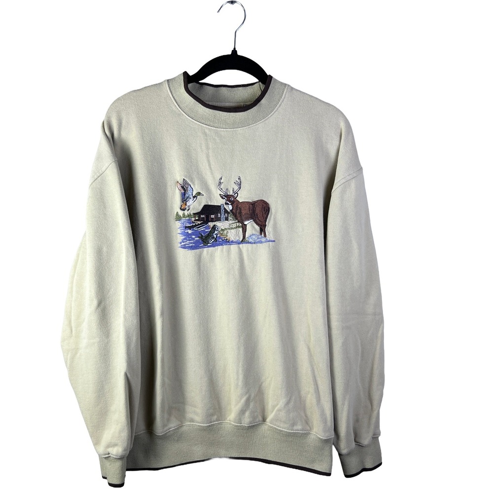Y2K Woodland Trail Embroidered Deer Sweatshirt Men's L Gorpcore